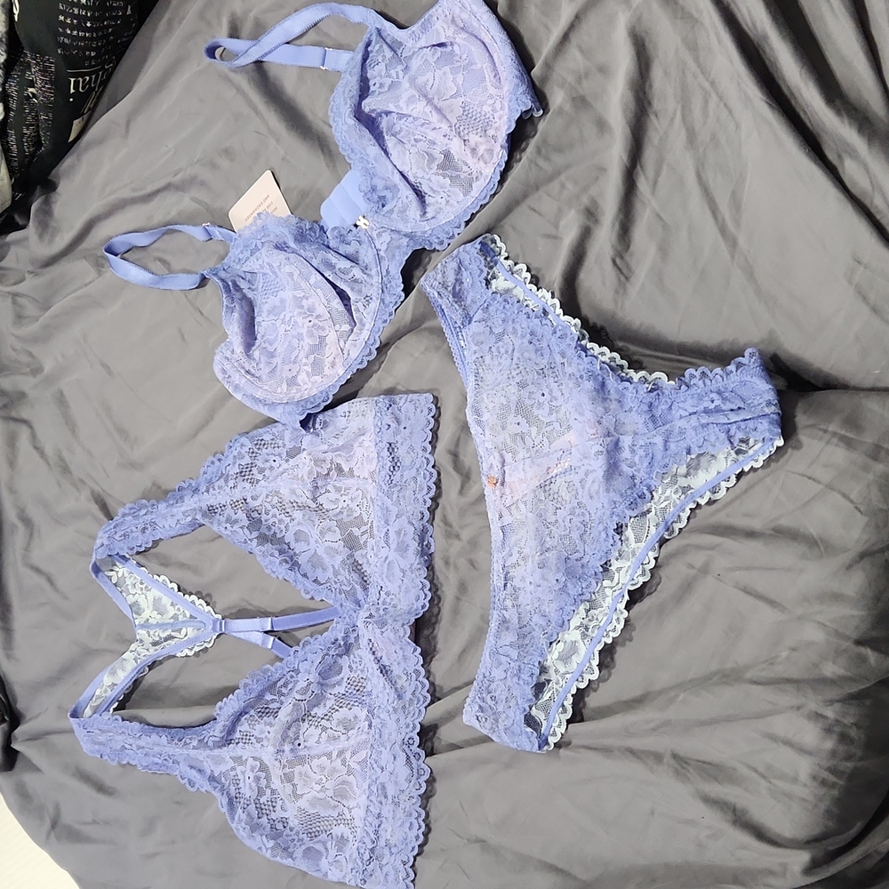 Savage x Fenty Purple Lace 3 Piece Lingerie Set